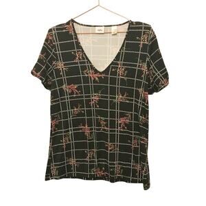 Daytrip window pane floral v neck short sleeved blouse top size medium